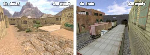 Examples of large open spaces on de_dust2 and de_train Examples of large open spaces on de_dust2 and de_train